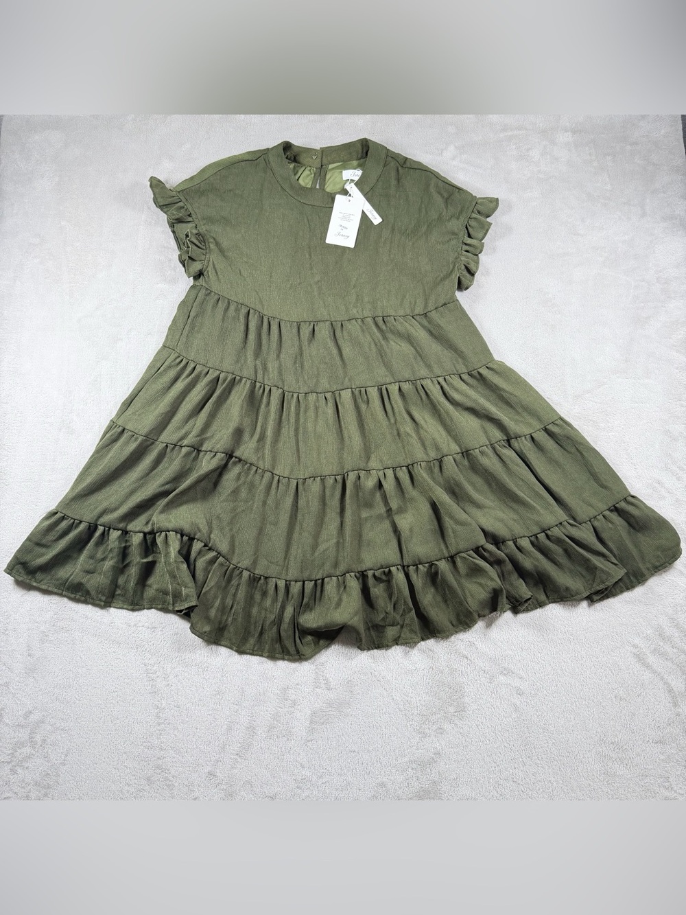 Joteisy Green Tiered Babydoll Mini Dress Ruffle Sleeve Size S CW18008
